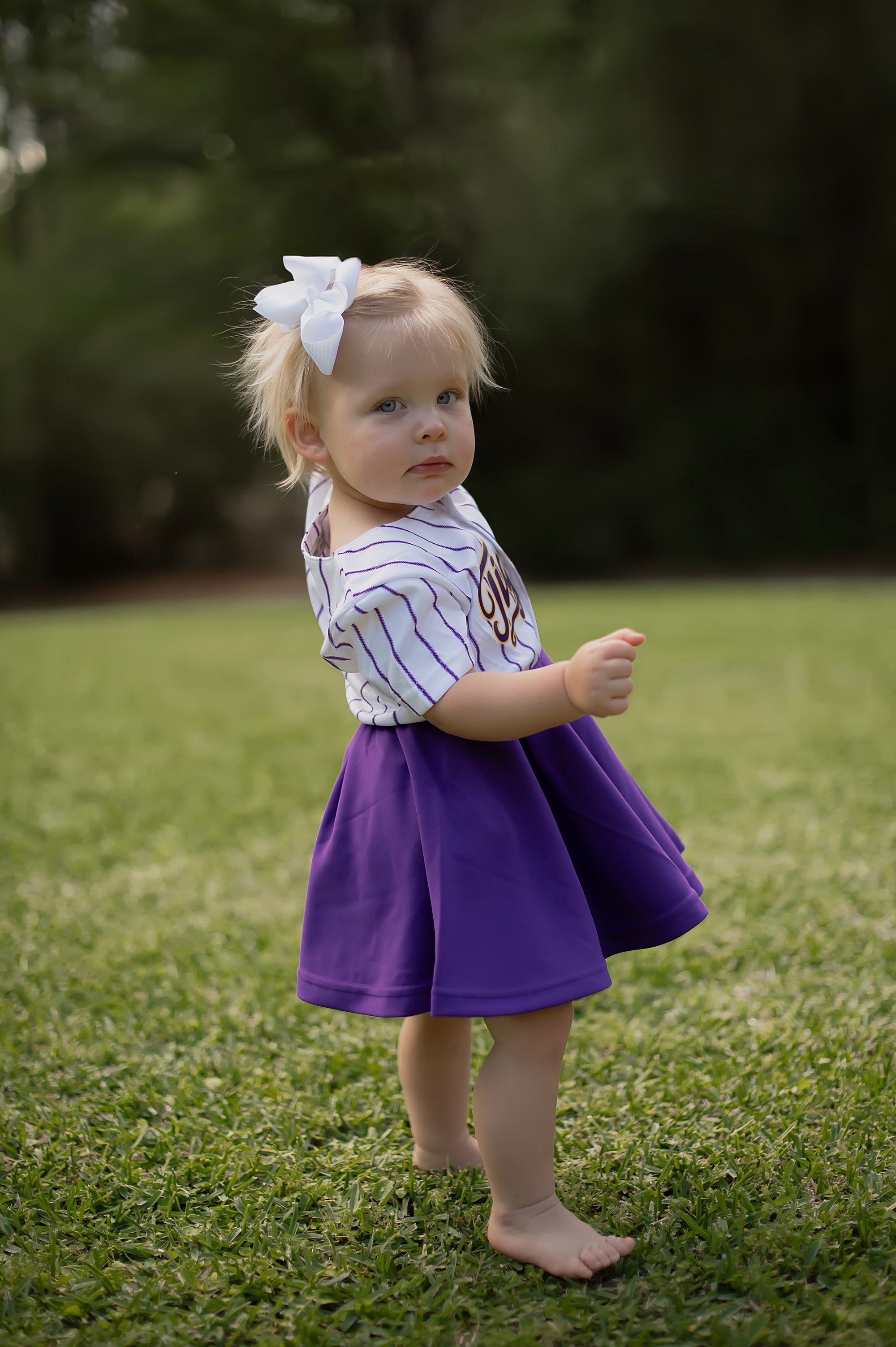 LSU Tigers toddler jersey dress purple gold game day Fan Dress for baby